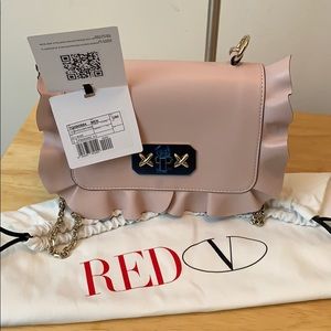 RED VALENTINO Rock Ruffles Nude Bag w/ Chain, Ruffled Edge and Flap Top